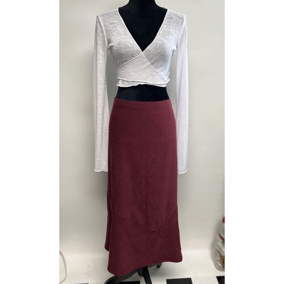 VTG Y2K Faux Suede Midi Skirt Sz 18 Maroon Western Cowgirl Peasant Whimsigoth - Picture 1 of 10